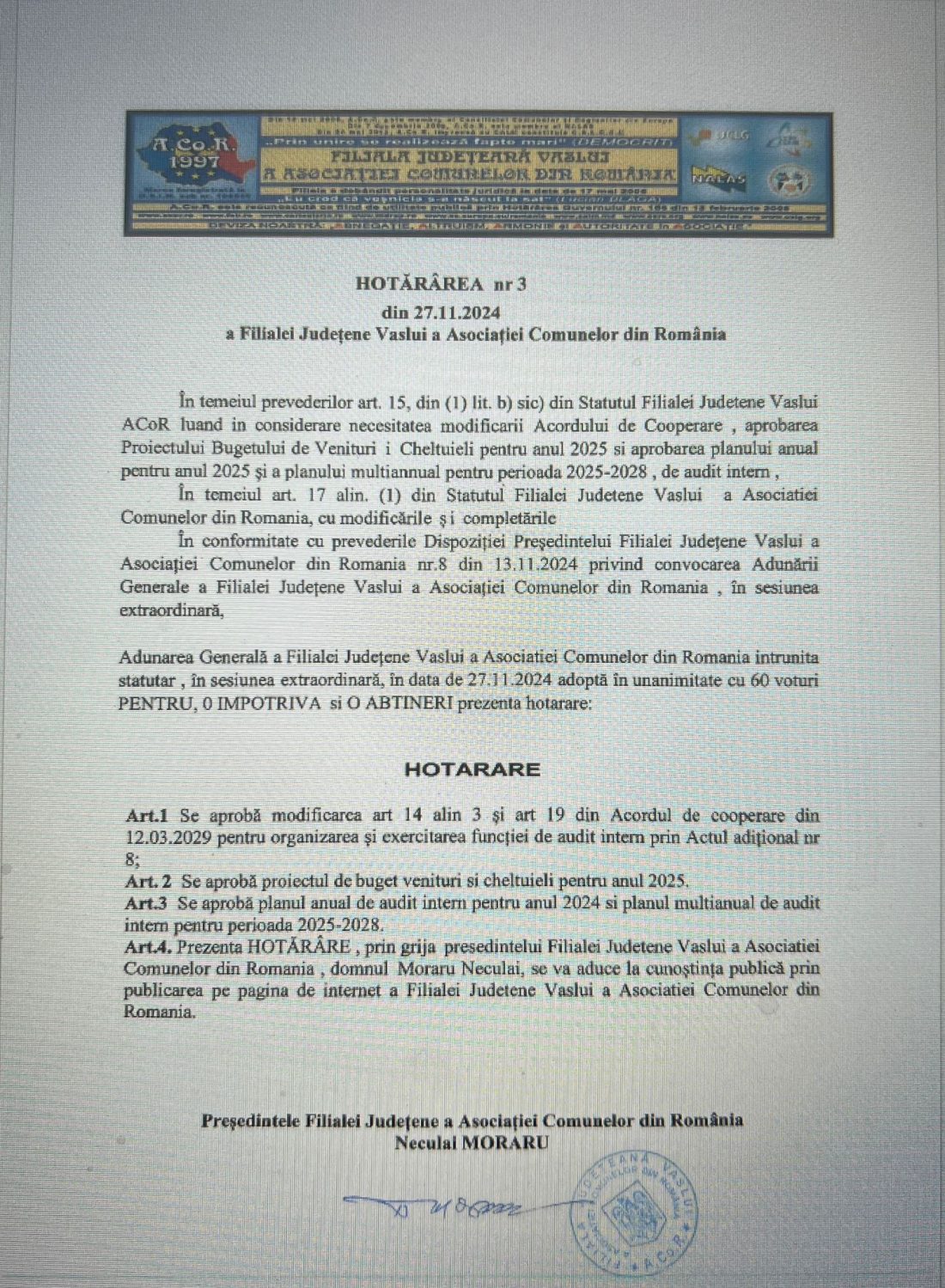 HOTĂRÂREA NR 3 DIN 27.11.2024