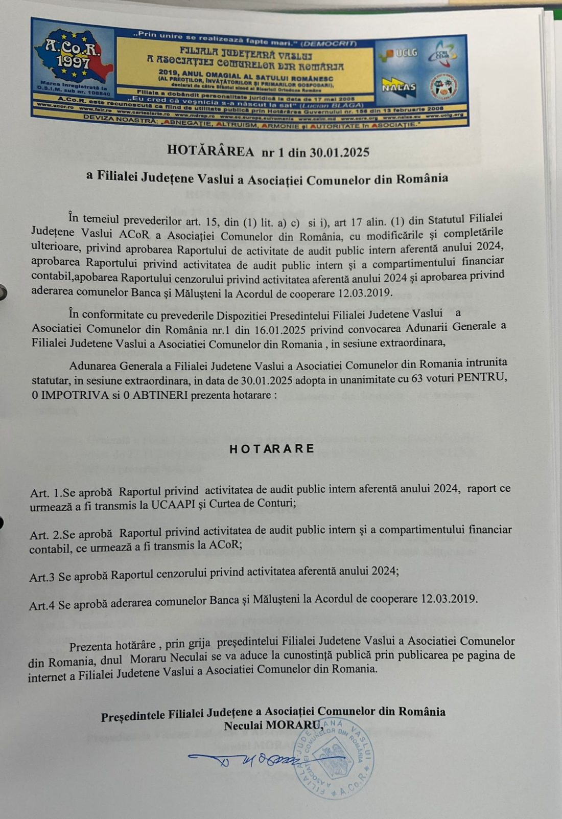 HOTĂRÂREA NR 1 DIN 30.01.2025